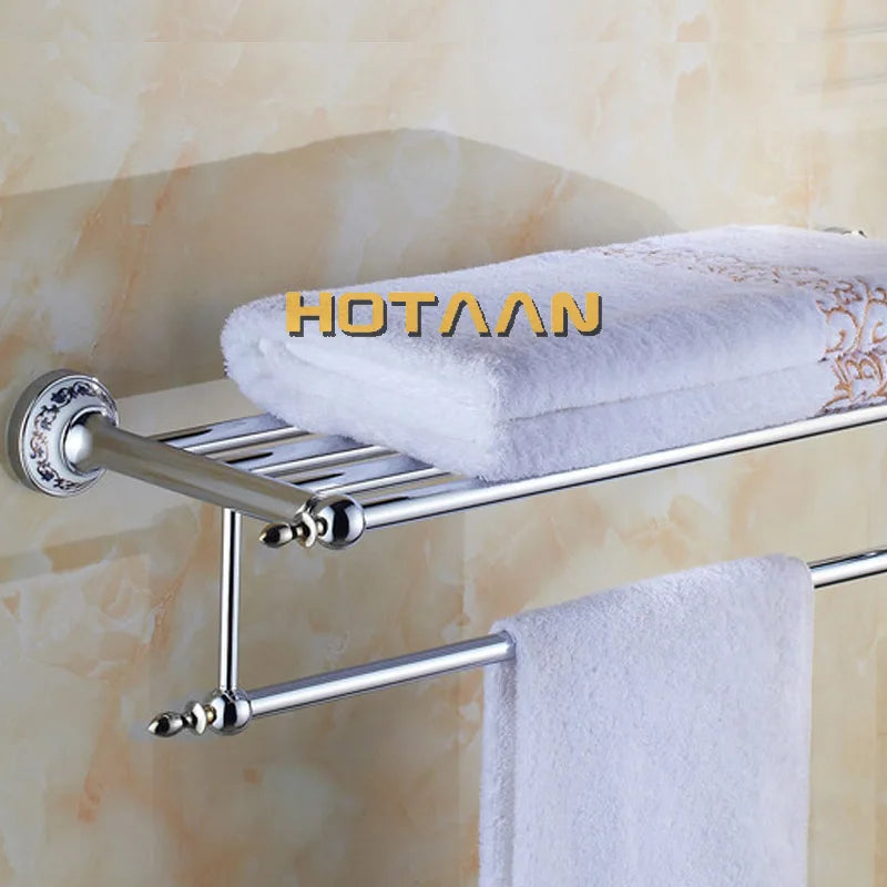 Afralia™ Chrome Towel Rack: Double Shelf Bathroom Holder, Stainless Steel Wall Mounted Towel Holder