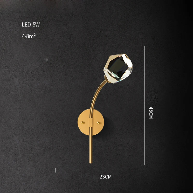 Afralia™ Black Gold Copper Crystal LED Wall Sconce Light for Bedroom Corridor