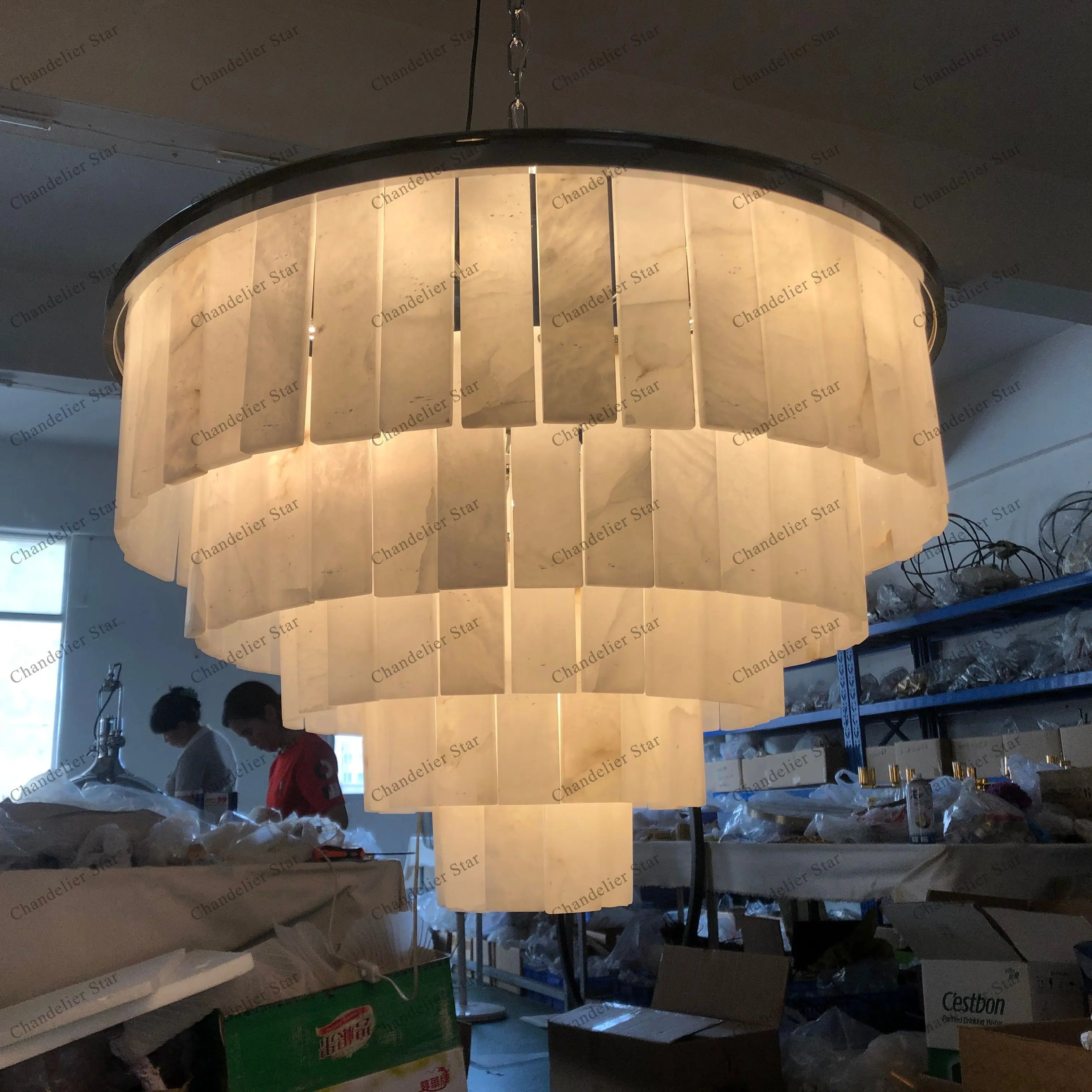 Afralia™ LED Round Glace Calcite Chandelier for Dining Room - Contemporary Crystal Hanging Lamp