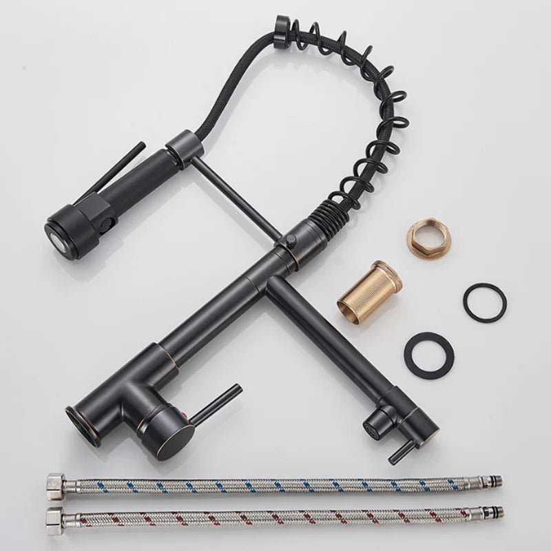 Afralia™ LED Spring Kitchen Faucet: Dual Swivel Spout, Pull Down, Hot Cold Mixer Tap