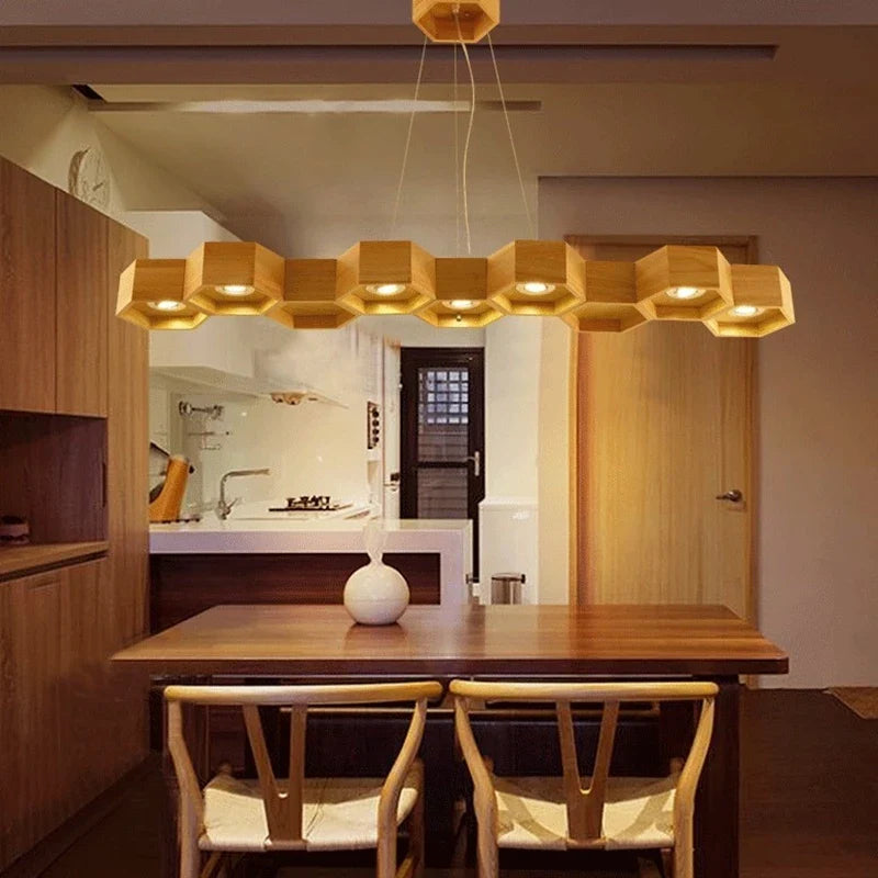 Afralia™ Nordic Beehive Chandelier: Solid Wood LED Decor for Dining Room & Bar