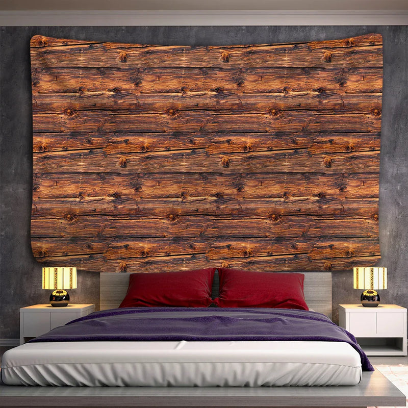 Afralia™ Retro Wood Grain Geometric Tapestry Wall Hanging: Large Bohemian Home Decor