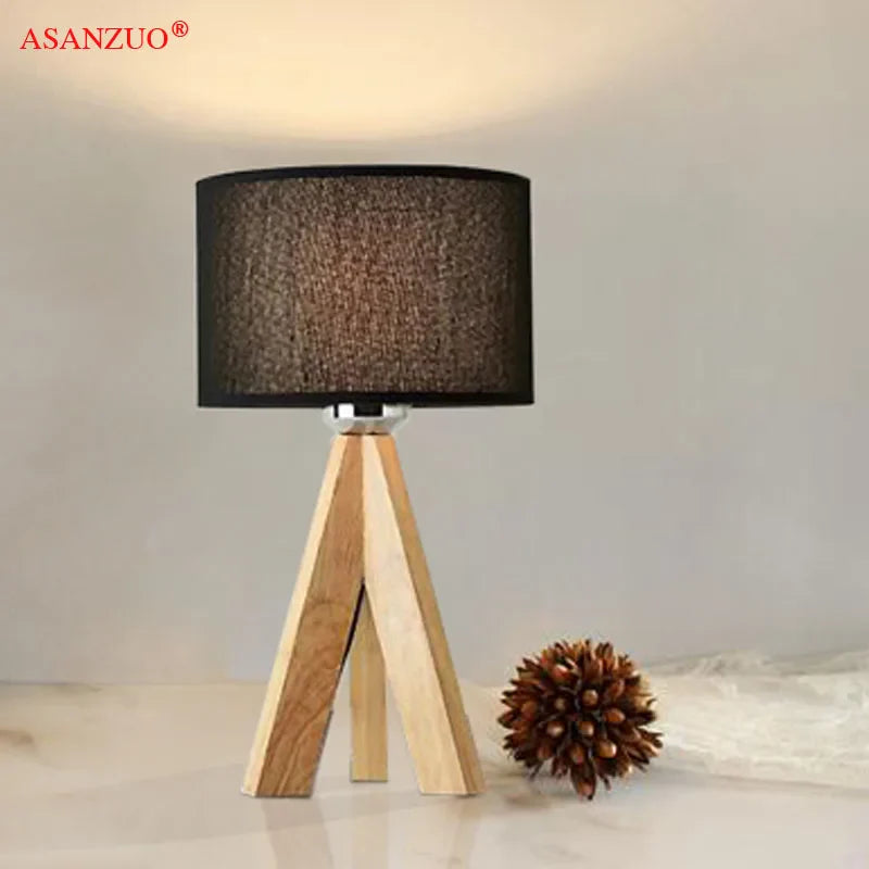 Afralia™ Wooden Table Lamp with Fabric Lampshade for Modern Reading Lighting