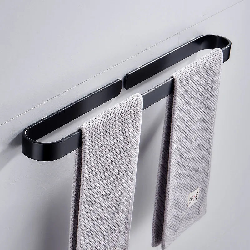 Afralia™ Aluminum Towel Holder Matte Black Wall Mounted Towel Bar in Various Sizes