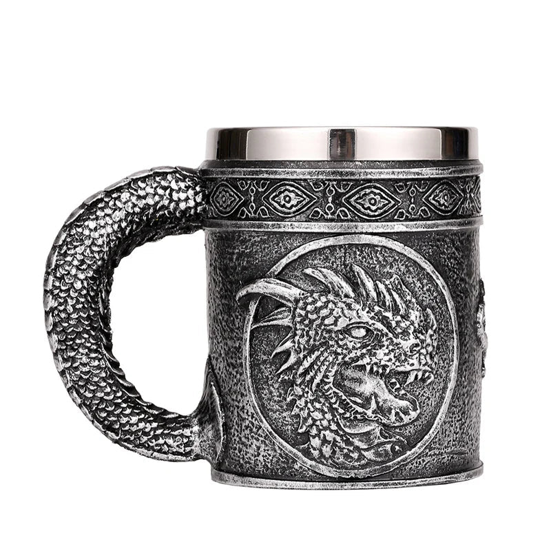 Afralia™ Silver Evil Dragon Beer Mug 450ml Retro Tankard Stainless Steel Cup