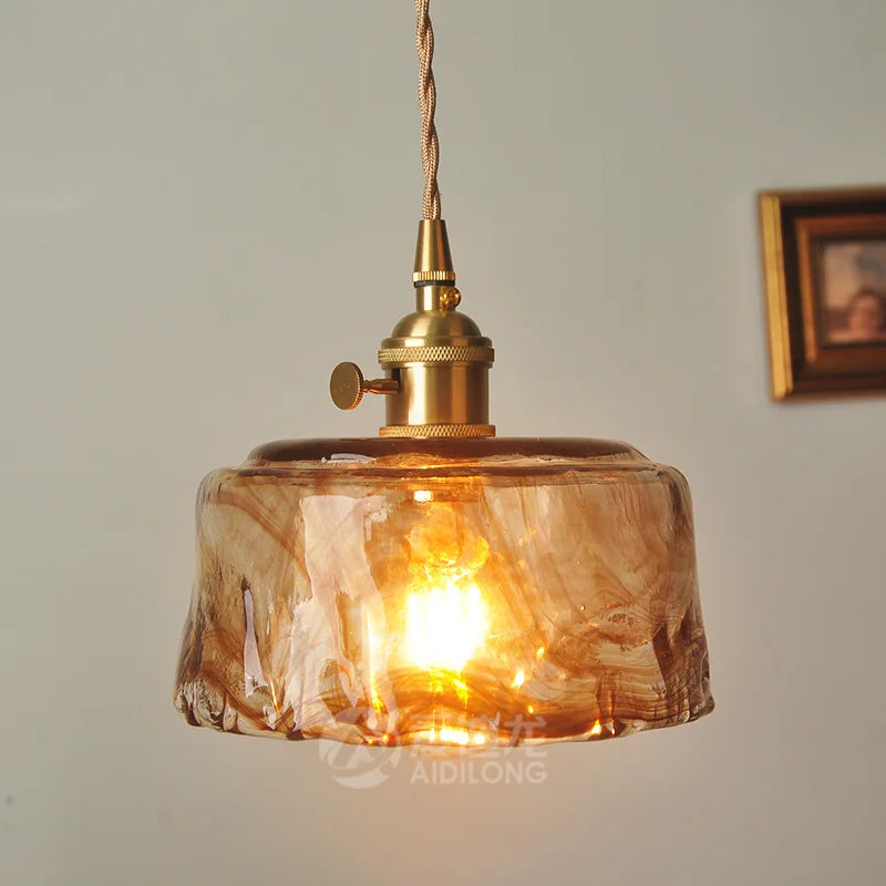 Afralia™ Nordic Amber Glass Pendant Lights with Vintage Copper Finish