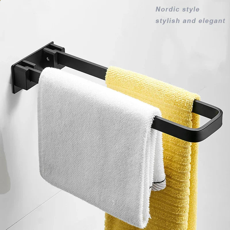 Afralia™ Black Aluminum Bathroom Towel Rack - Single Layer Wall Mounted Towel Bar