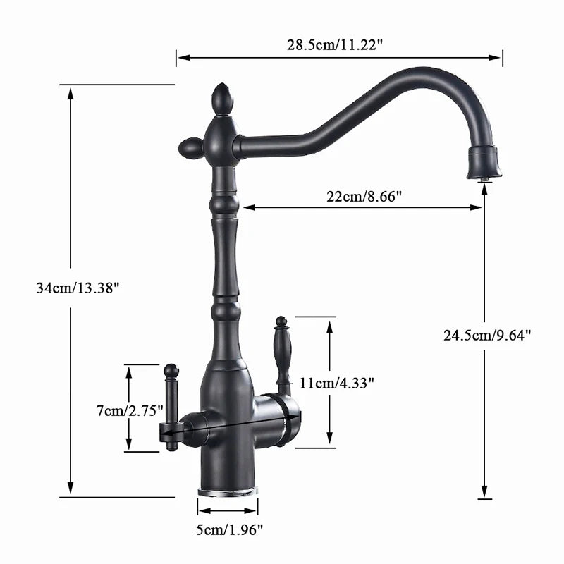 Afralia™ Antique Brass Dual Spout Kitchen Filter Faucet - Hot Cold Mixer Taps
