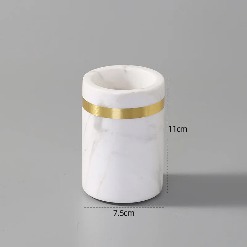 Afralia™ Volakas White Marble Bathroom Set Luxury Bath Accessories Gold Accents