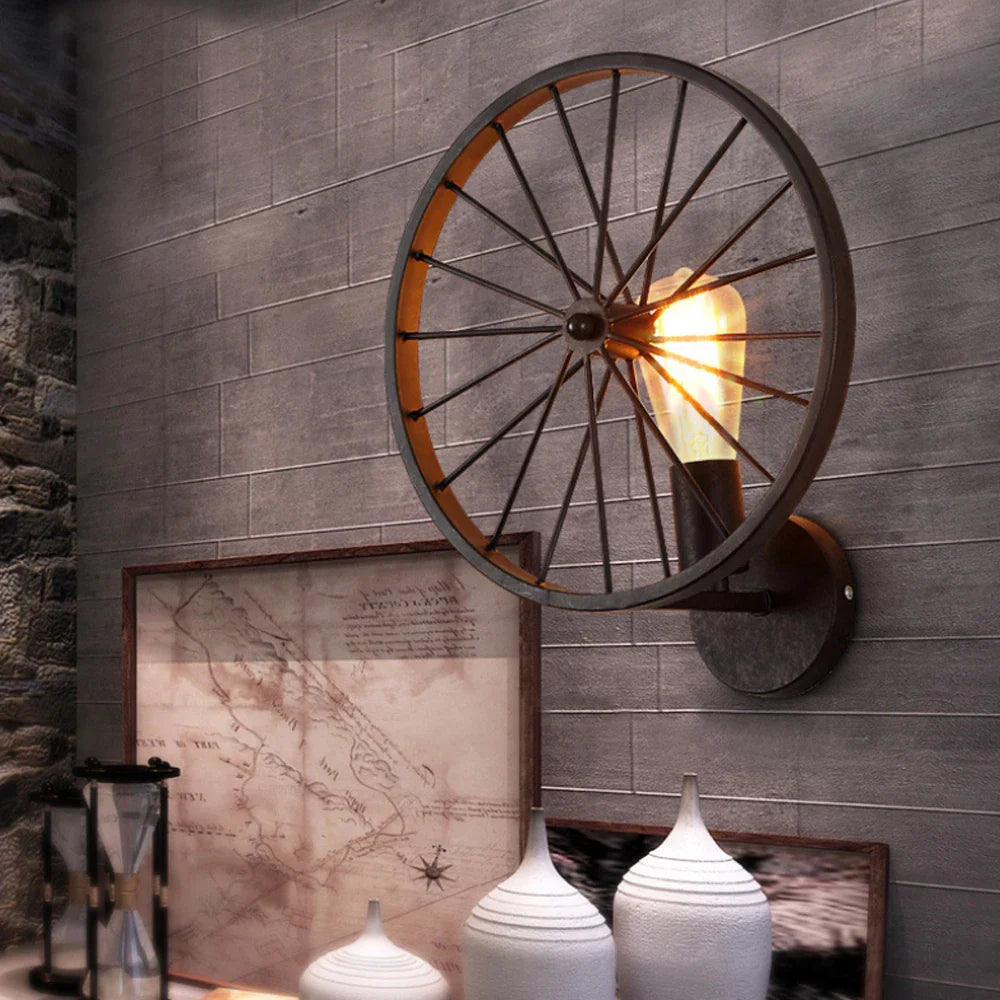 Afralia™ Metal Wheel Vintage Wall Sconce Industrial Lamp for Cafe Bar Restaurant Decoration