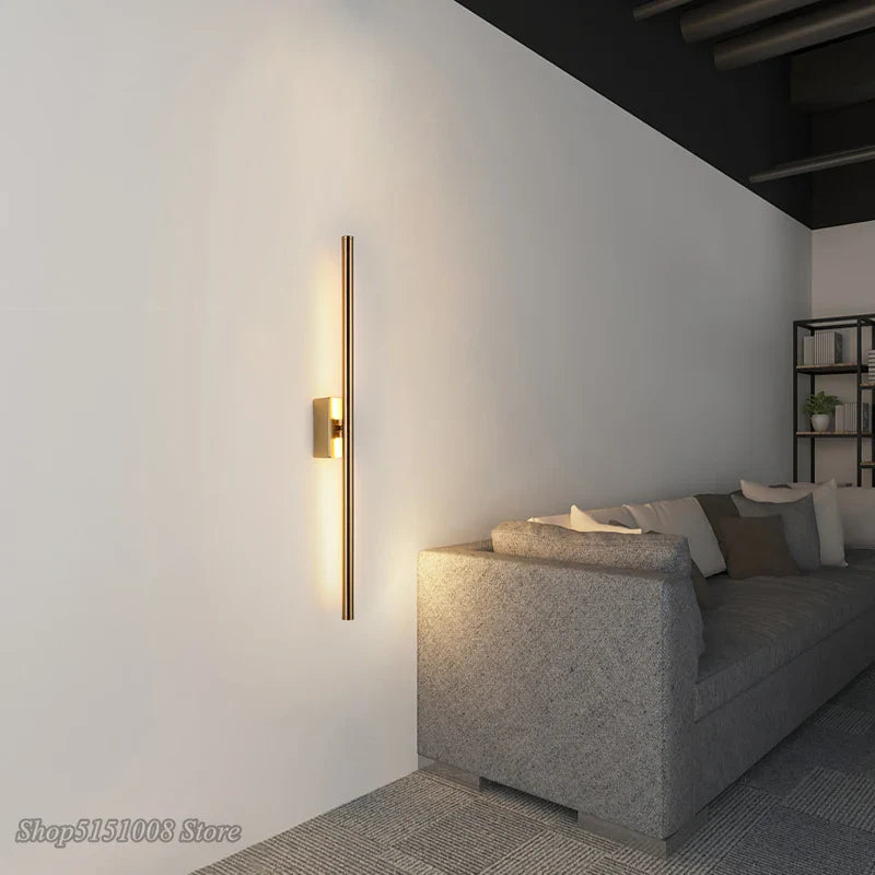 Afralia™ Modern LED Linear Tube Wall Sconce in Black Gold for Bedside Foyer Corridor