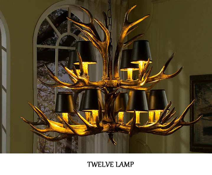 Afralia™ Retro Antlers LED Chandelier Table Dining Room Kitchen Interior Lighting Fixture
