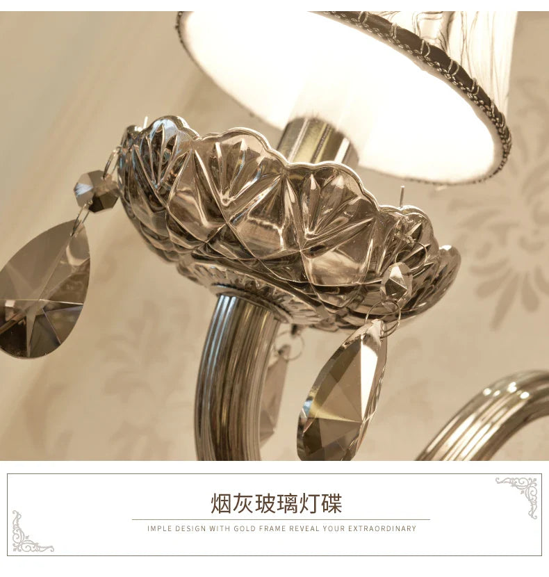 Afralia™ Crystal Wall Lamp: Smoke Grey Shade, European Style, Double Heads