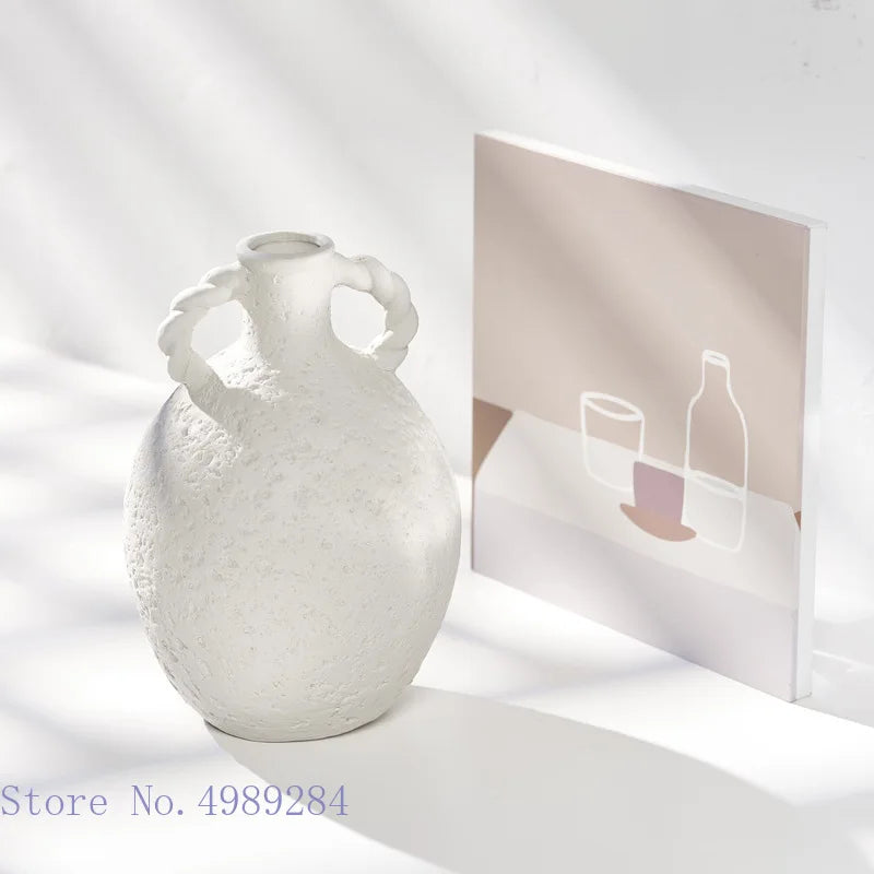 Afralia™ Stoneware Ceramic Vase with Handle - Vintage Flower Arrangement Decor Ornament