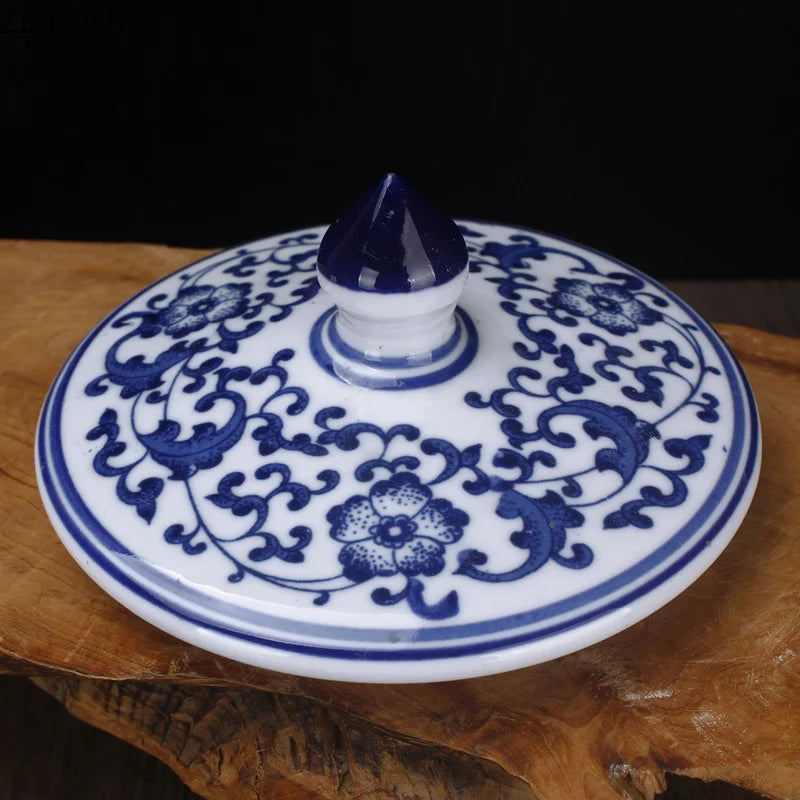 Afralia™ Blue White Porcelain Storage Tank for Living Room Decor & Small Objects.