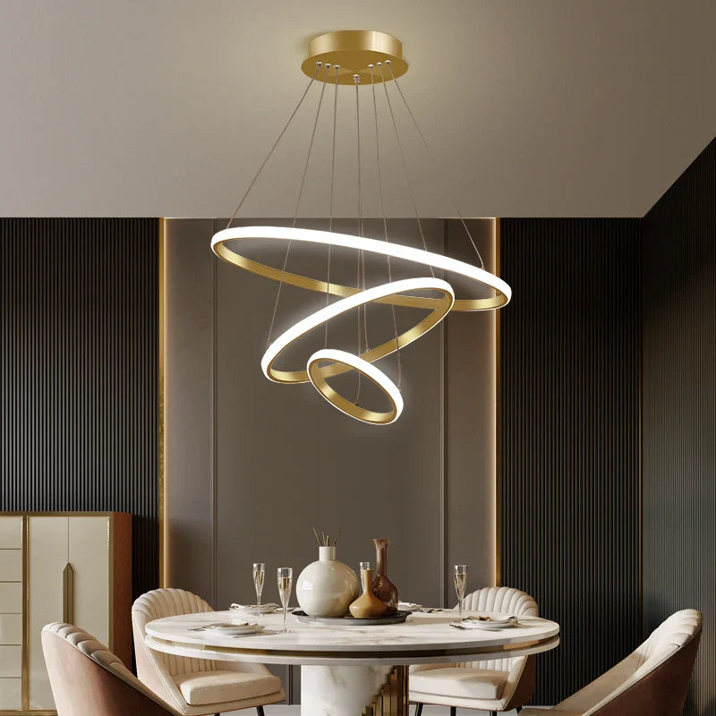 Afralia™ Black Ring LED Pendant Chandelier for Living Room, Dining Room, Kitchen