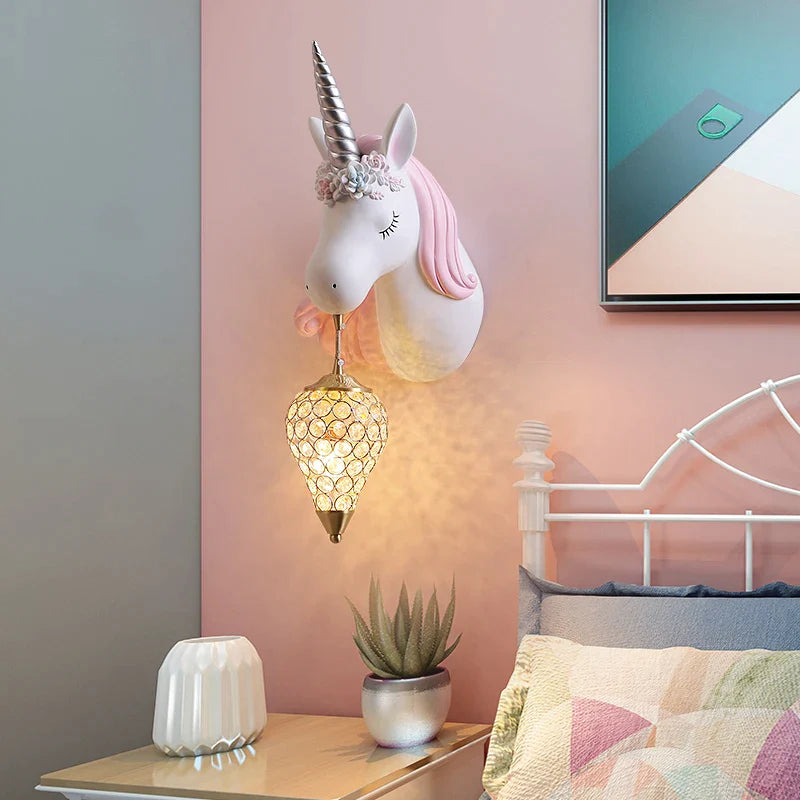 Afralia™ Unicorn LED Wall Hanging Light for Princess Girl Bedroom