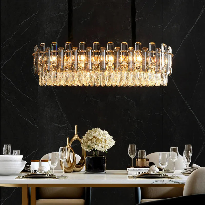 Afralia™ Gray/Clear Crystal K9 LED Pendant Lamp for Modern Luxury Living Room