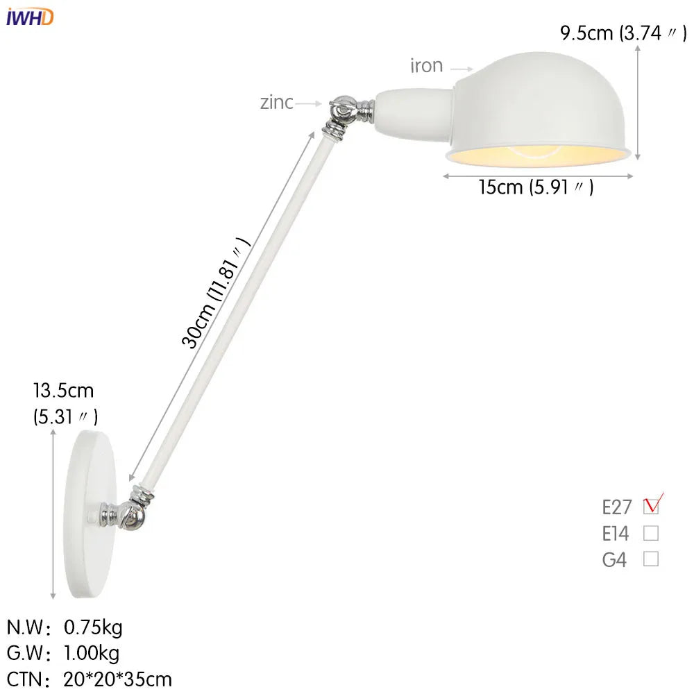 Afralia™ Long Arm Black Wall Light Retro Industrial Vintage LED Wall Lamp
