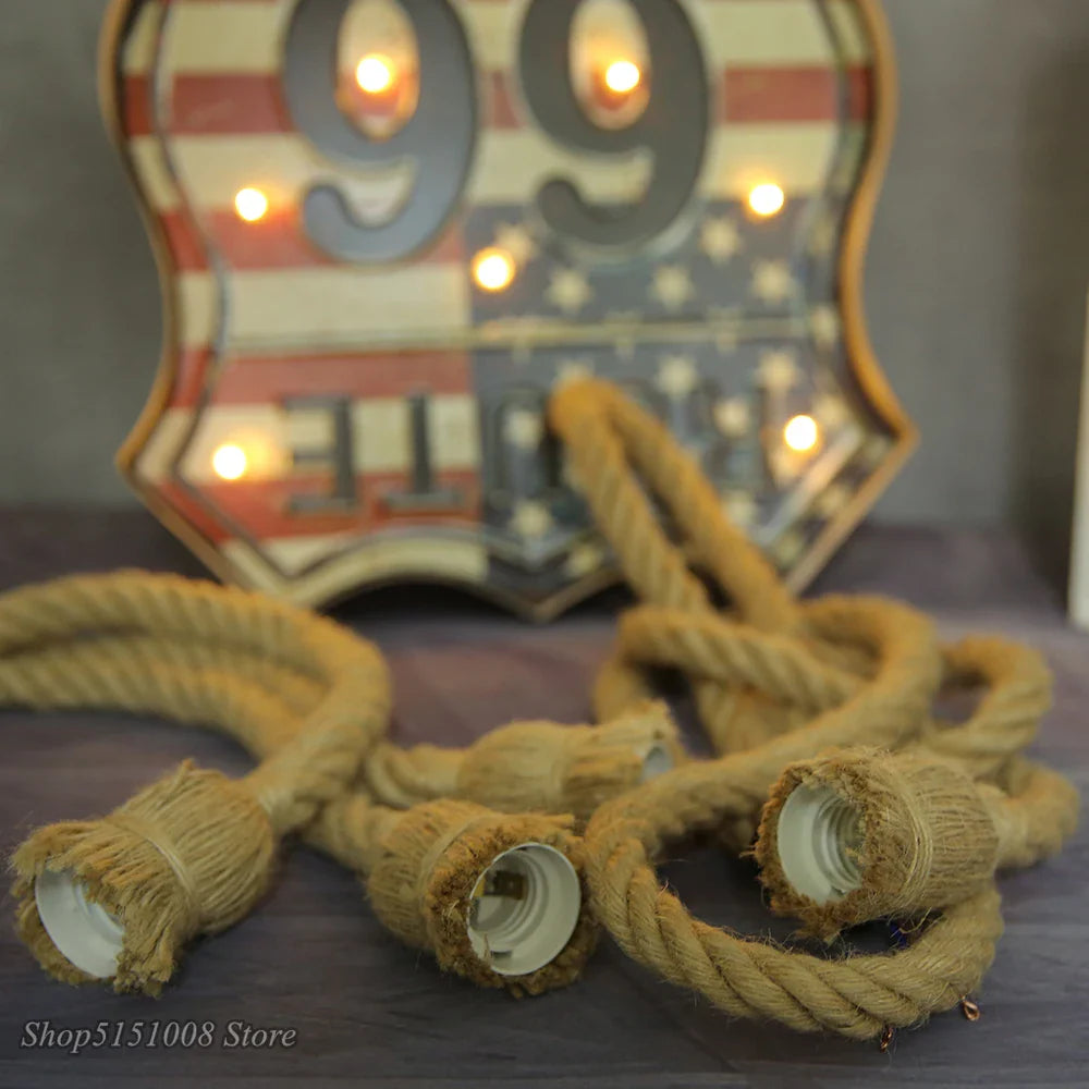 Afralia™ Vintage Hemp Rope Pendant Lights for Living Room Kitchen Home Decor