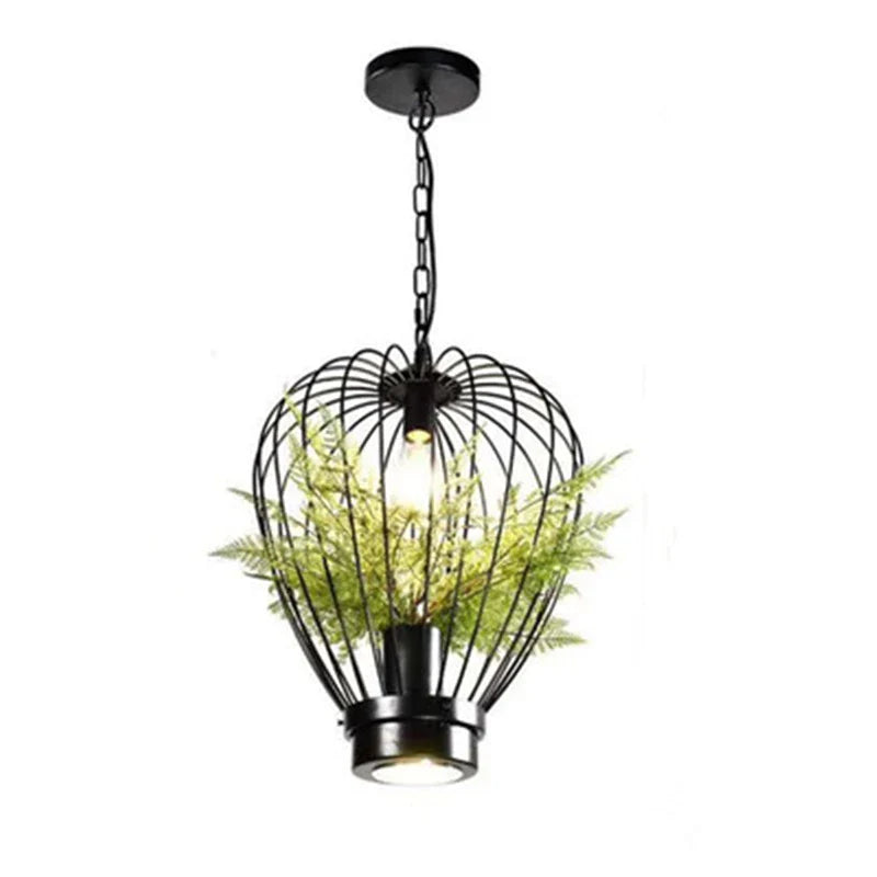 Afralia™ Green Planting Birdcage Chandelier: Retro Industrial Style Pendant Lamp