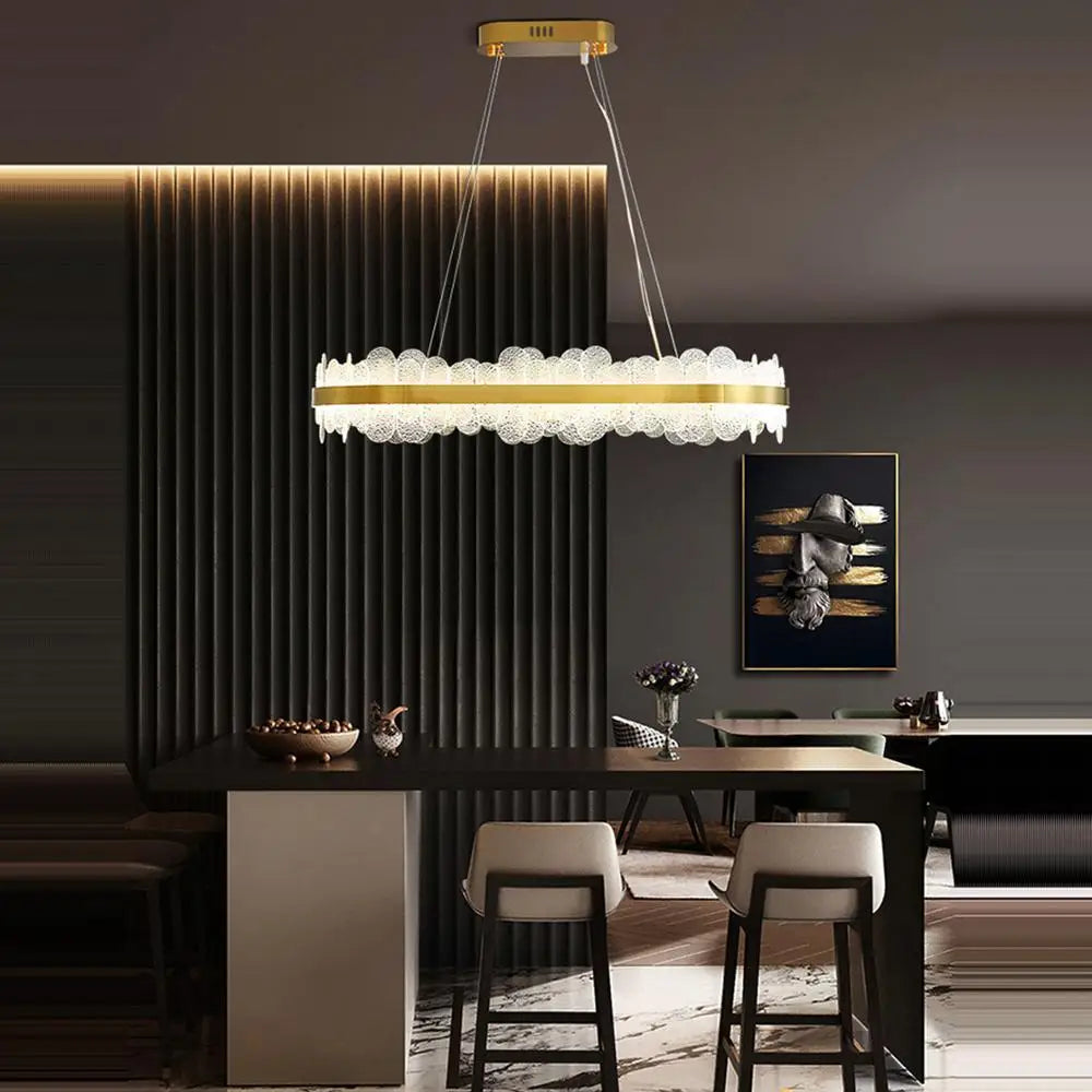Afralia™ Golden Stainless Steel LED Designer Chandelier for Dining Room