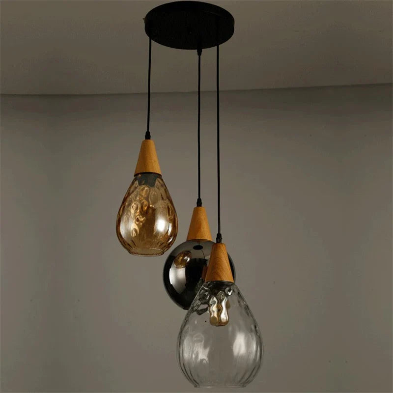 Afralia™ Nordic Water Grain Glass Pendant Lights for Living Room, Kitchen, Restaurant, Bar - Retro Simple Hanging Lamps