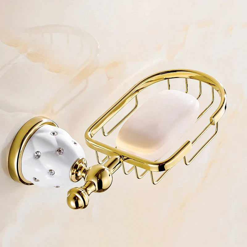 Afralia™ Golden Bath Hardware Set: TP Holder, Towel Rack, Tissue Holder, Cup Holder, Robe Hook