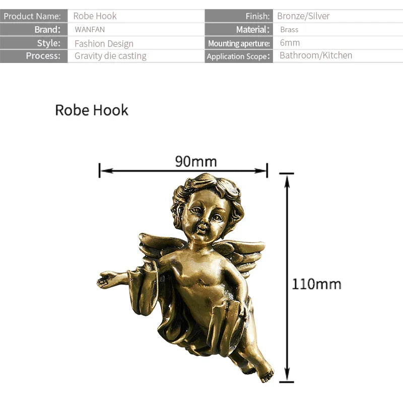 Afralia™ Angel Brass Towel Hook for Bathroom & Garage Wall Mounted