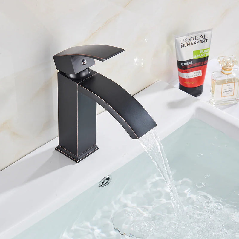 Afralia™ Black Basin Mixer Faucet with Hot Cold Control