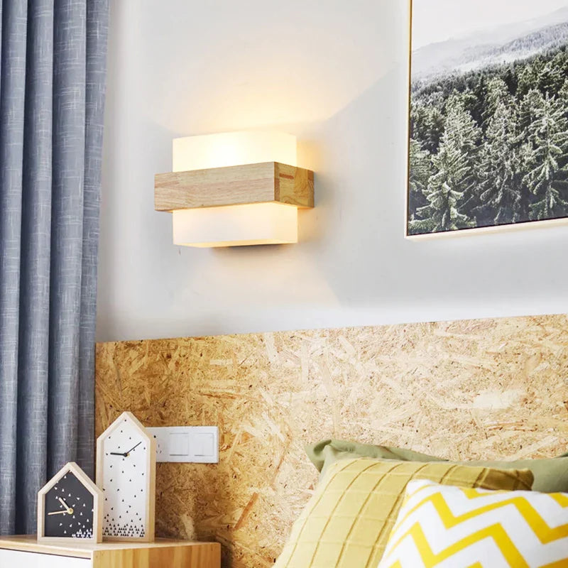 Afralia™ Modern Wood Glass Wall Lamp LED Sconces Lights Indoor Decor