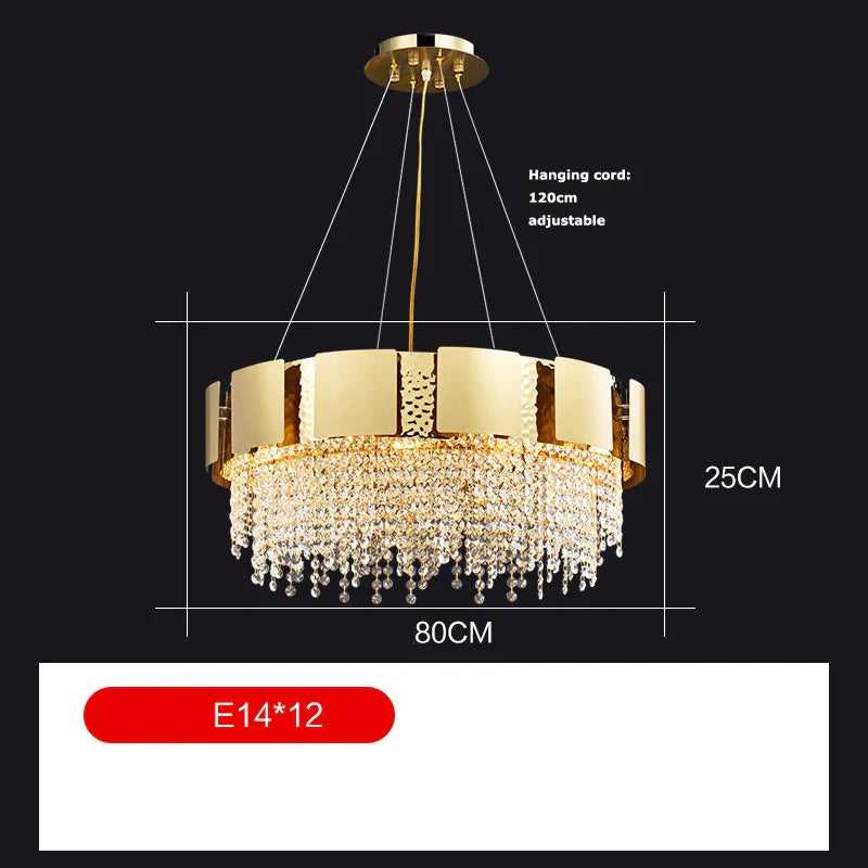 Afralia™ Golden Crystal Stainless Steel Pendant Light for Stylish Foyer
