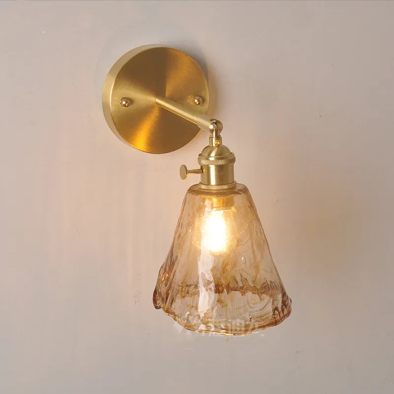 Afralia™ Nordic Brass Wall Lamp Bedside Reading Sconce Glass LED Luminaria