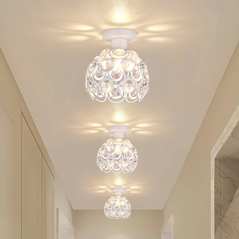 Afralia™ Crystal Flush Mount Chandelier for Hallway Foyer, Modern Hollow Carved Ceiling Light