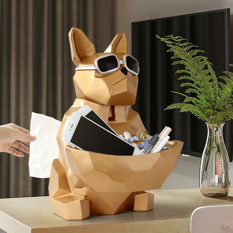 Afralia™ Cool Dog Tissue Box Holder with Storage Box Home Office Decor Dog Figurine