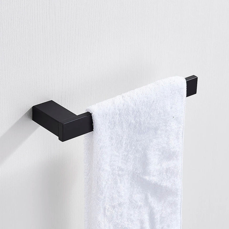 Afralia™ Black Bathroom Hardware Set: Robe Hook, Towel Rail, Rack, Shelf, Tissue Holder & More