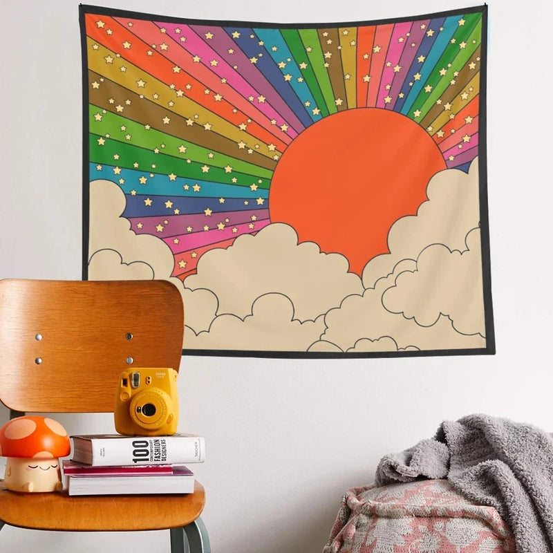 Afralia™ Pink Psychedelic Tapestry Wall Hanging for 80s Aesthetic Bedroom Decor