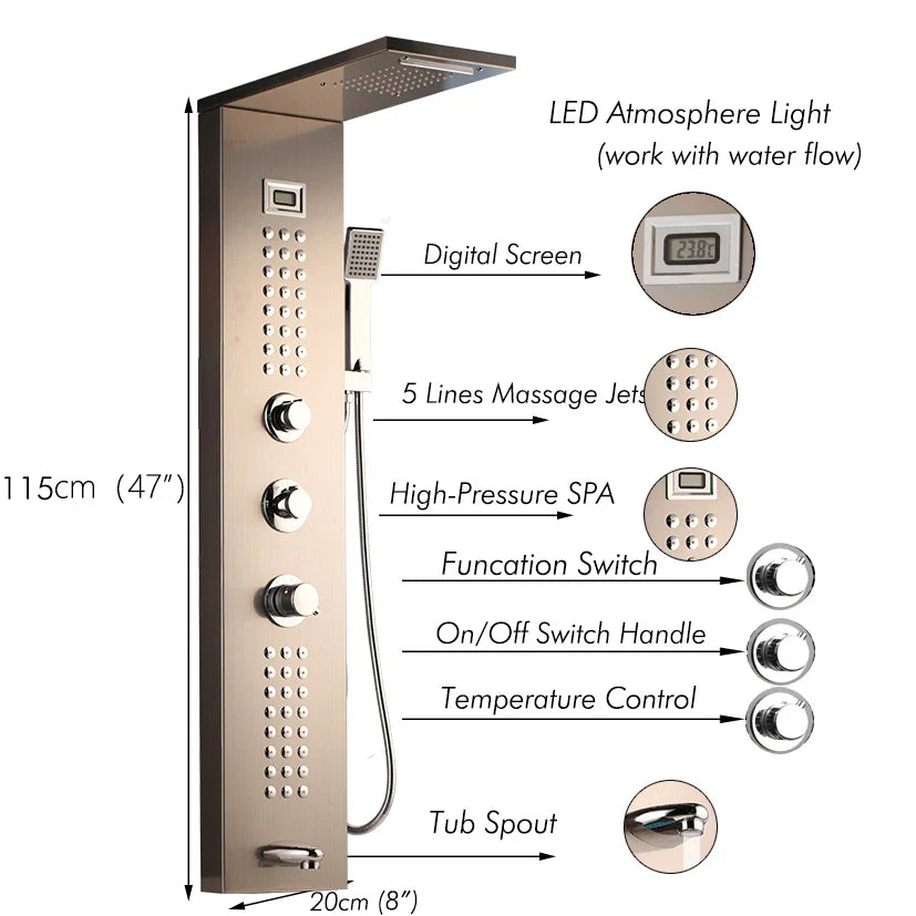 Afralia™ Dark Grey Shower Column with Massage System and Tub Spout