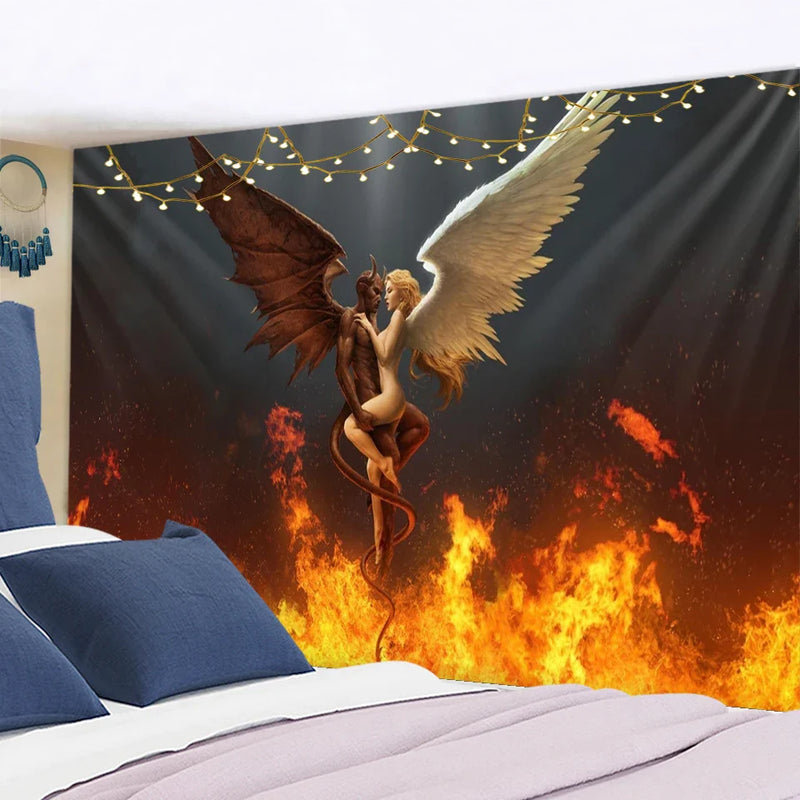 Afralia™ Angel Devil Hell Witchcraft Hippie Psychedelic Halloween Dorm Tapestry
