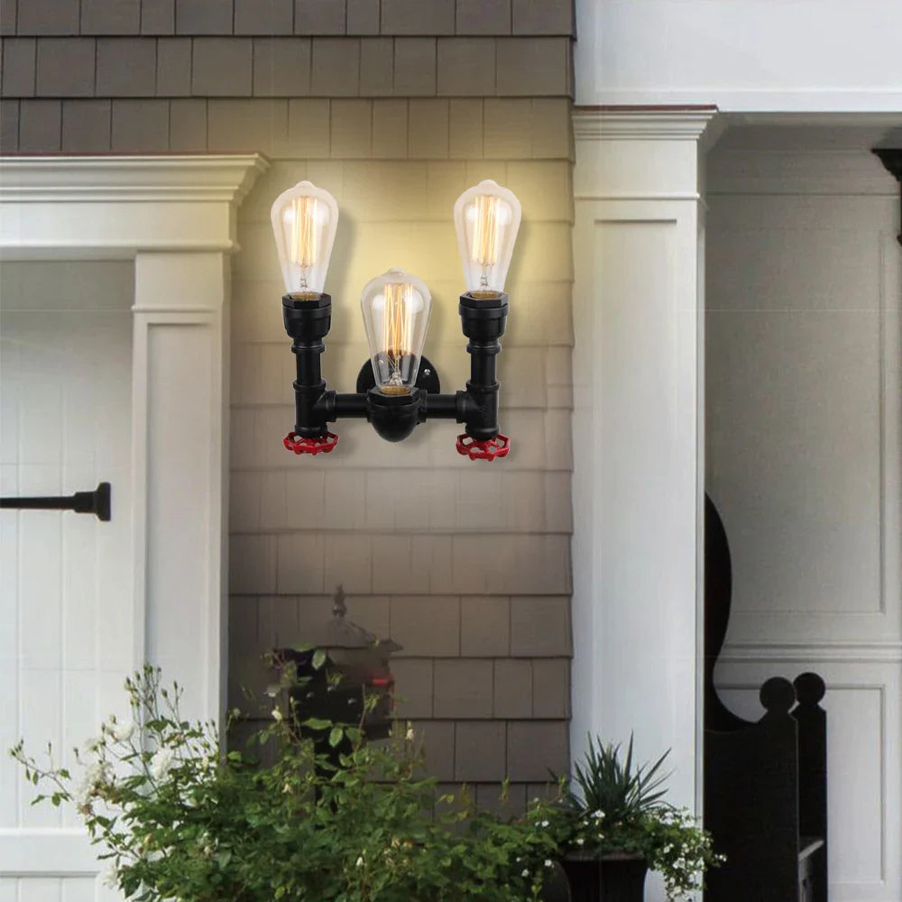 Afralia™ Retro Industrial Iron Water Pipe Wall Light Sconce for Home Bar Restaurant Decor