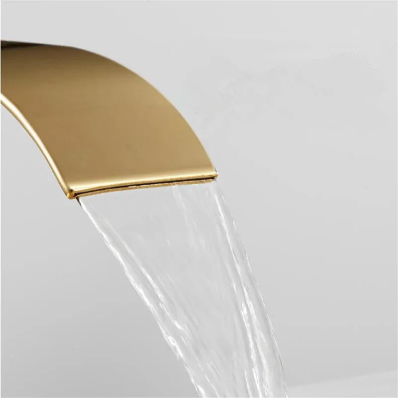 Afralia™ Gold Waterfall Basin Faucet: Brass Bathroom Mixer Tap, Hot Cold Sink Faucet