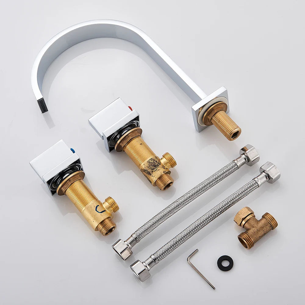 Afralia™ Square Basin Faucets: Double Handle Deck Mounted Bathroom Sink Tap