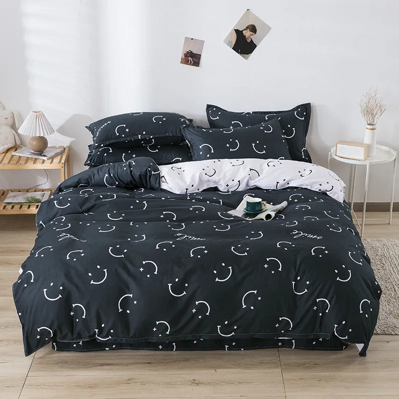 Afralia™ Letter Happy Little Dog Print Bedding Set for Single Double Bed, 3/4Pcs