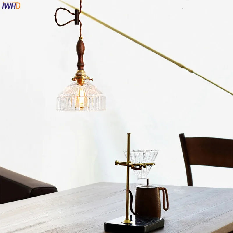 Afralia™ Nordic Wooden Glass Pendant Lights | Bedroom Living Room Copper Vintage Lamp