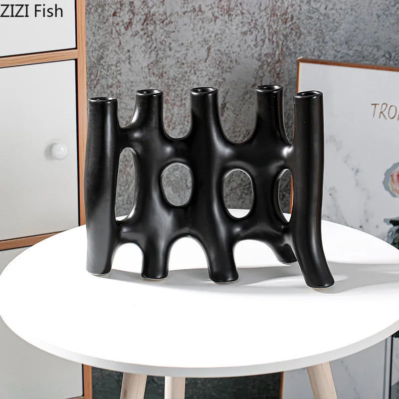 Afralia™ Ceramic Vase with Artificial Flowers | Modern Abstract Floral Living Room Decor