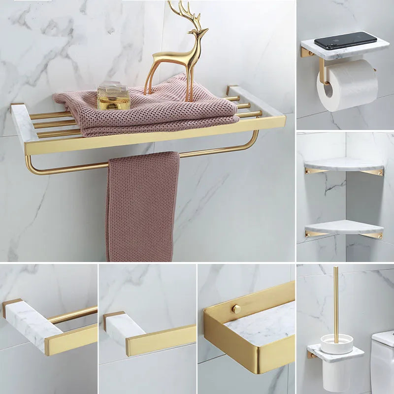 Afralia™ Marble & Brass Bathroom Accessories Set