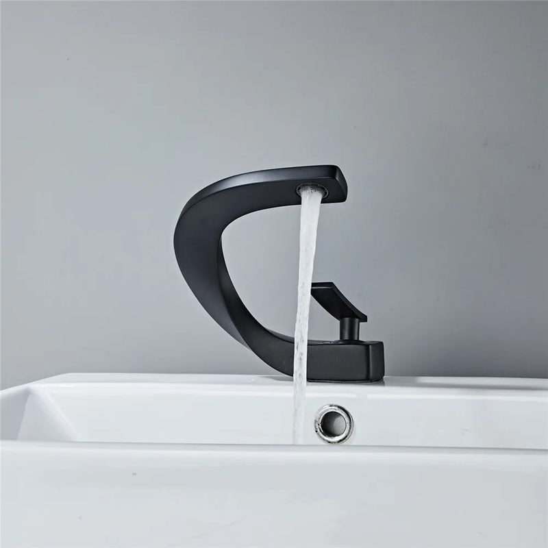 Afralia™ Black Basin Faucet Brushed Gold Bathroom Mixer Tap Hot Cold Lavotory Chrome