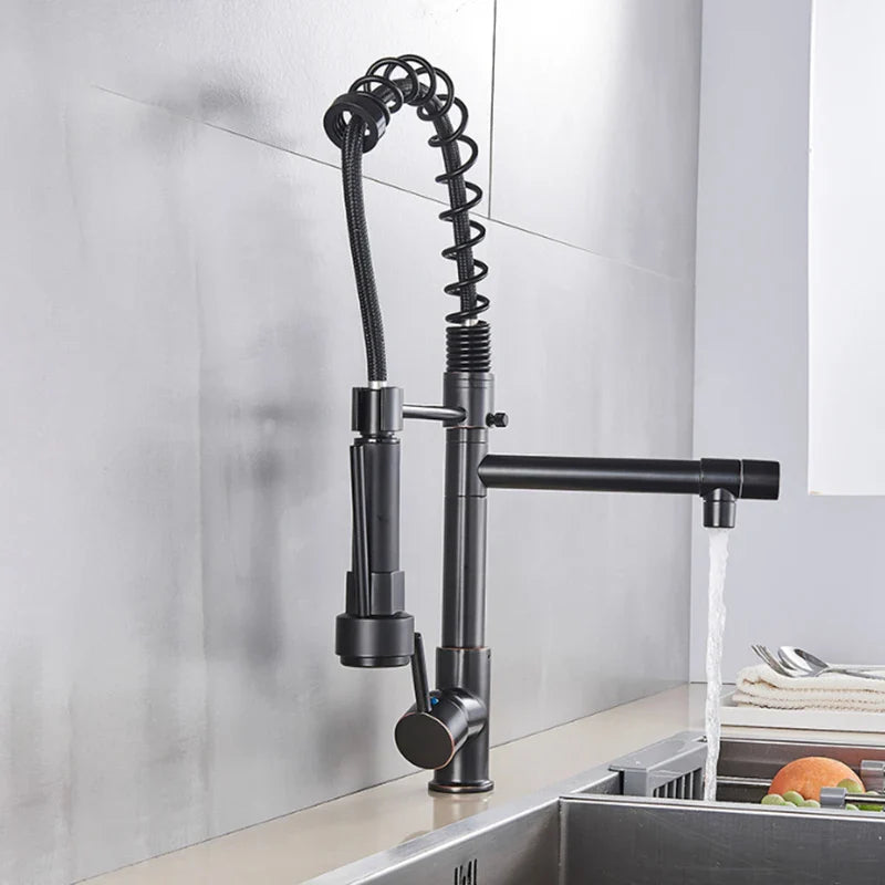 Afralia™ LED Spring Kitchen Faucet: Dual Swivel Spout, Pull Down, Hot Cold Mixer Tap
