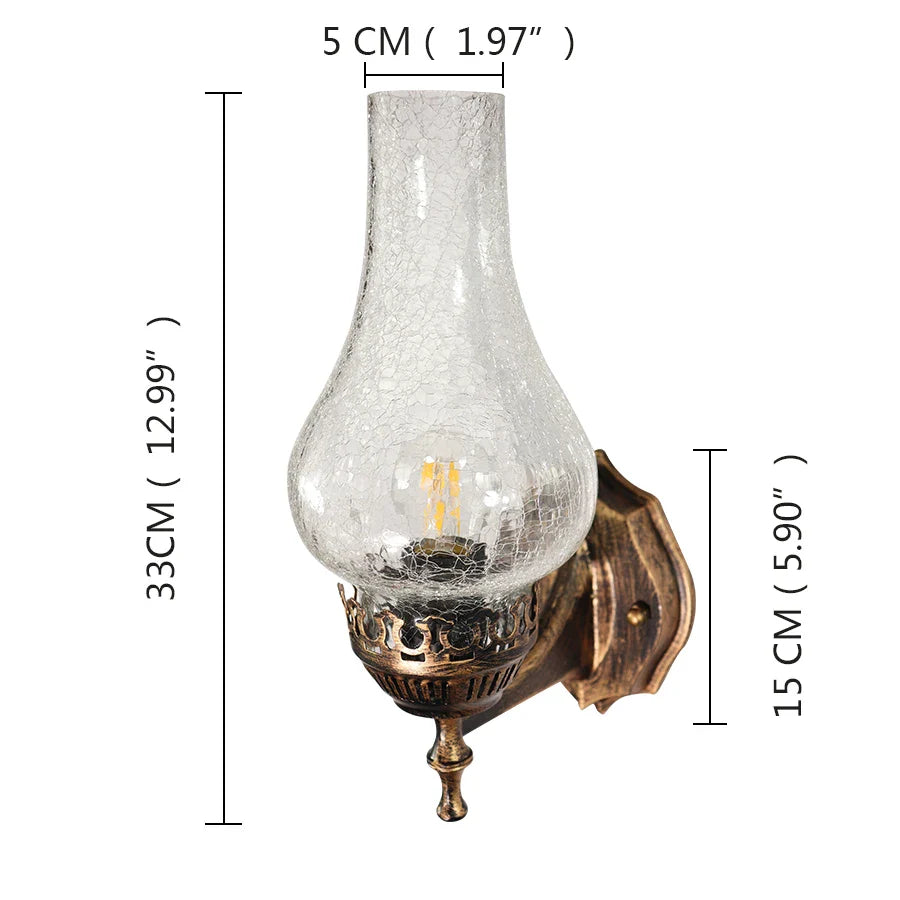 Afralia™ Vintage Chinese Style Metal Wall Glass Light with Crack Lampshade