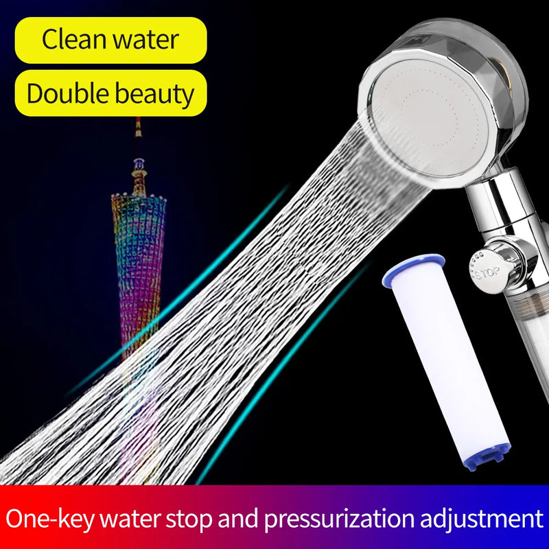 Afralia™ Propeller Shower Head with Stop Button and Fan for High Pressure Handheld Shower